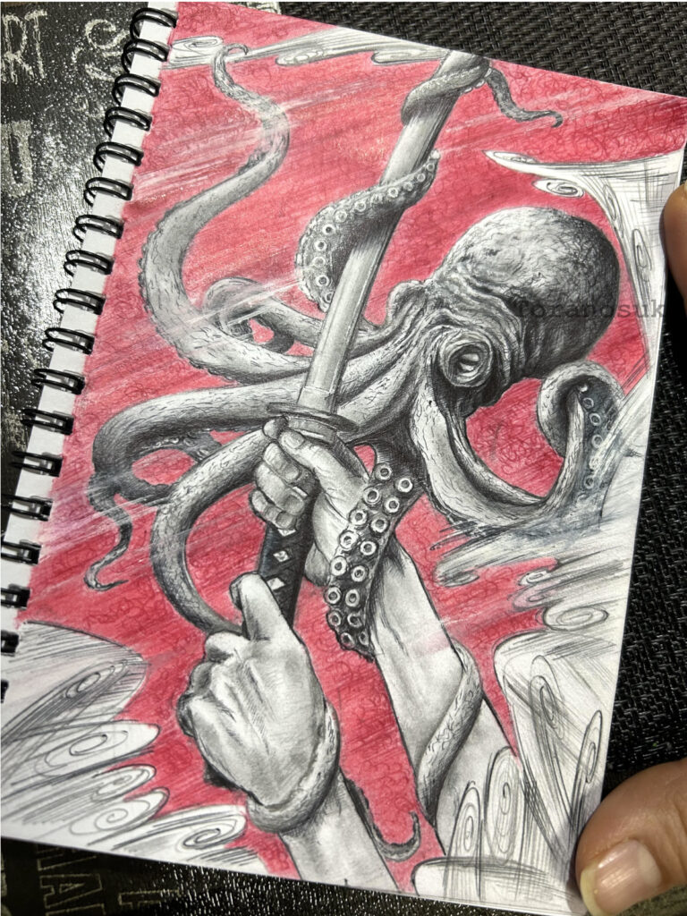octopus and katana illustration